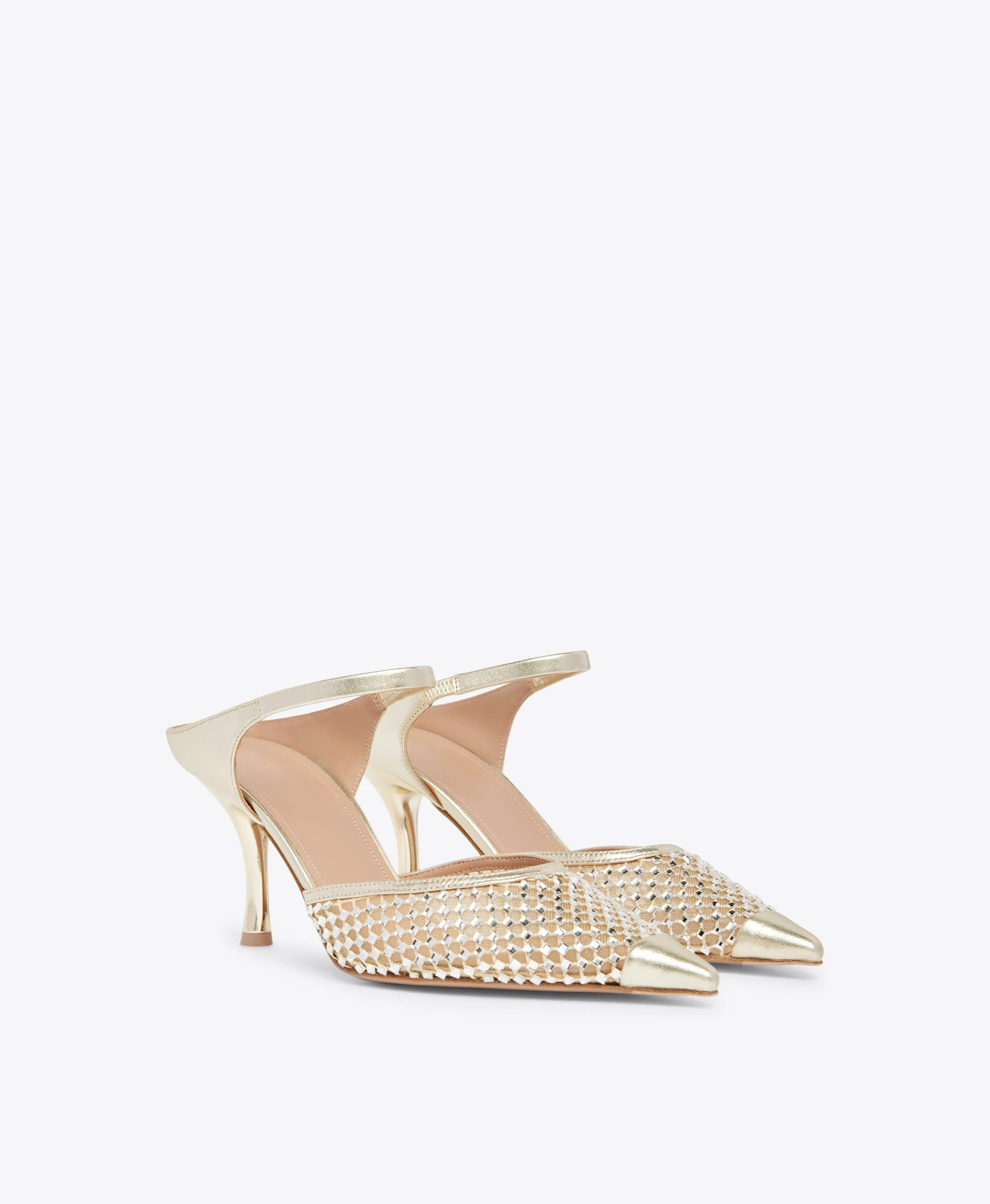 Vega 70 Gold Crystal  Leather Mules