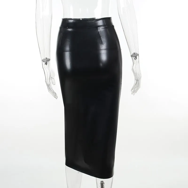 Vegan Leather Zip-up Pencil Skirt