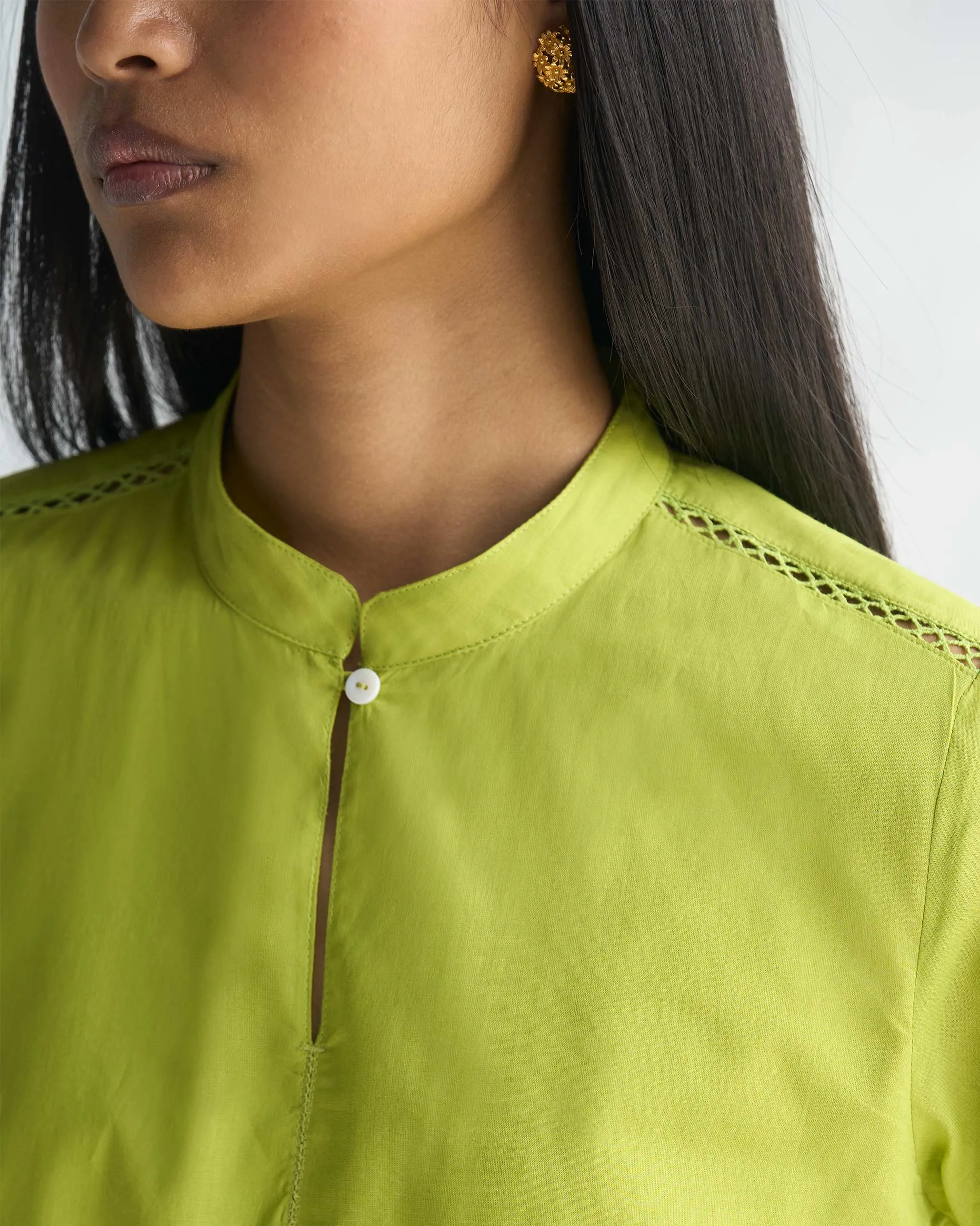 Waist Gathered Kurta - Lime