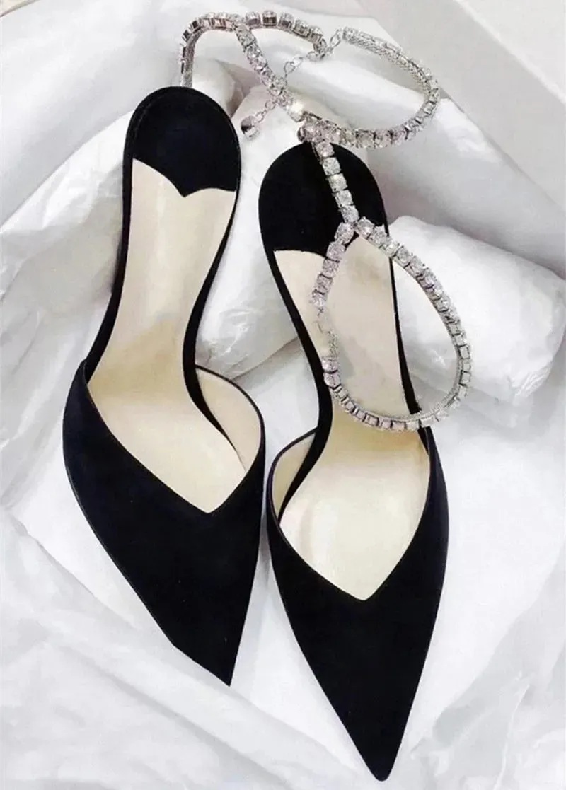 Wjczt Luxury Rhinestones Chains Women Pumps Designer Sandals High Heels Summer Ankle Strap Party Shoes Star Style Wedding Prom Shoes