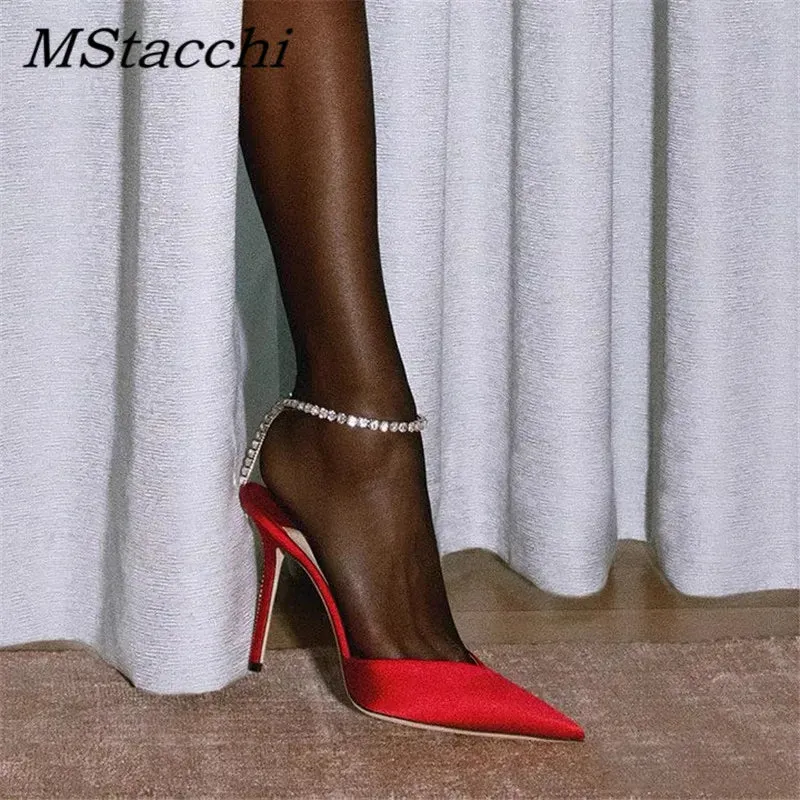 Wjczt Luxury Rhinestones Chains Women Pumps Designer Sandals High Heels Summer Ankle Strap Party Shoes Star Style Wedding Prom Shoes