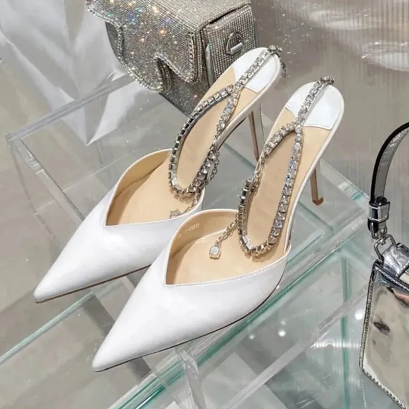 Wjczt Luxury Rhinestones Chains Women Pumps Designer Sandals High Heels Summer Ankle Strap Party Shoes Star Style Wedding Prom Shoes