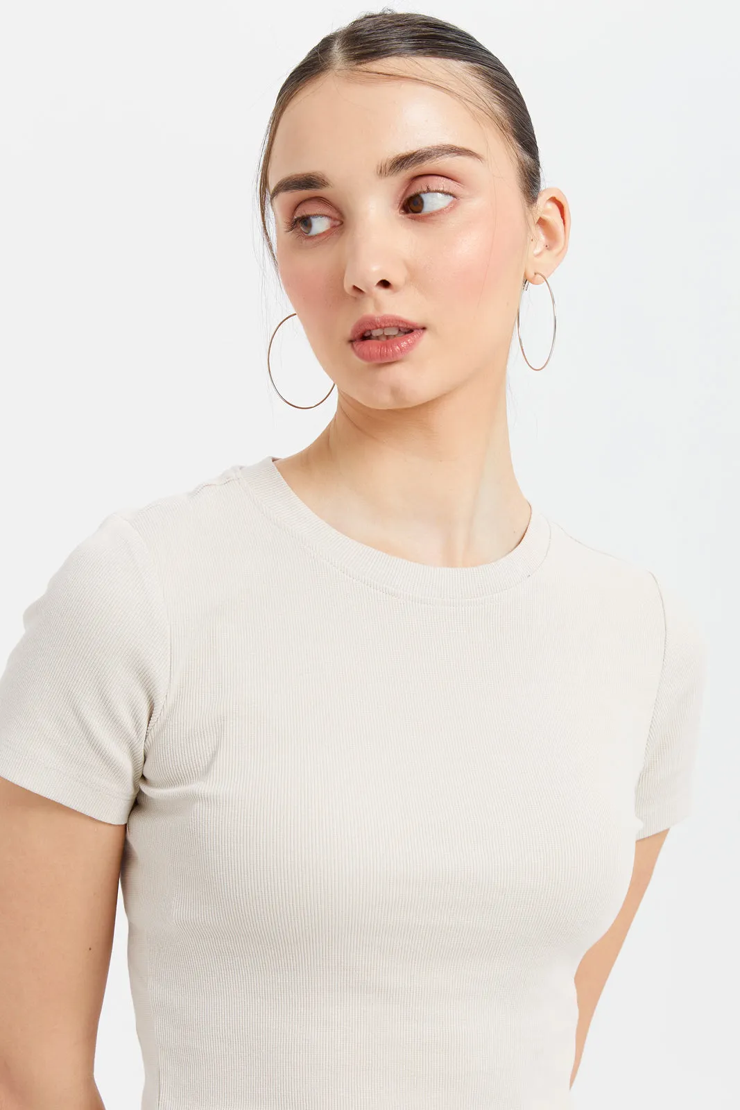 Woman Ecru Crop Top