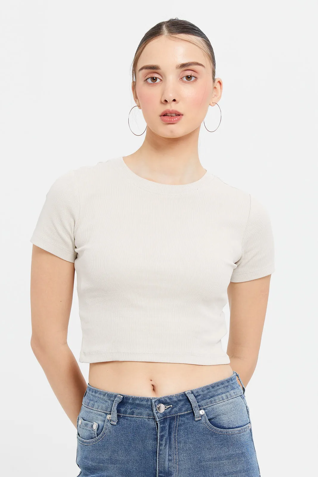 Woman Ecru Crop Top