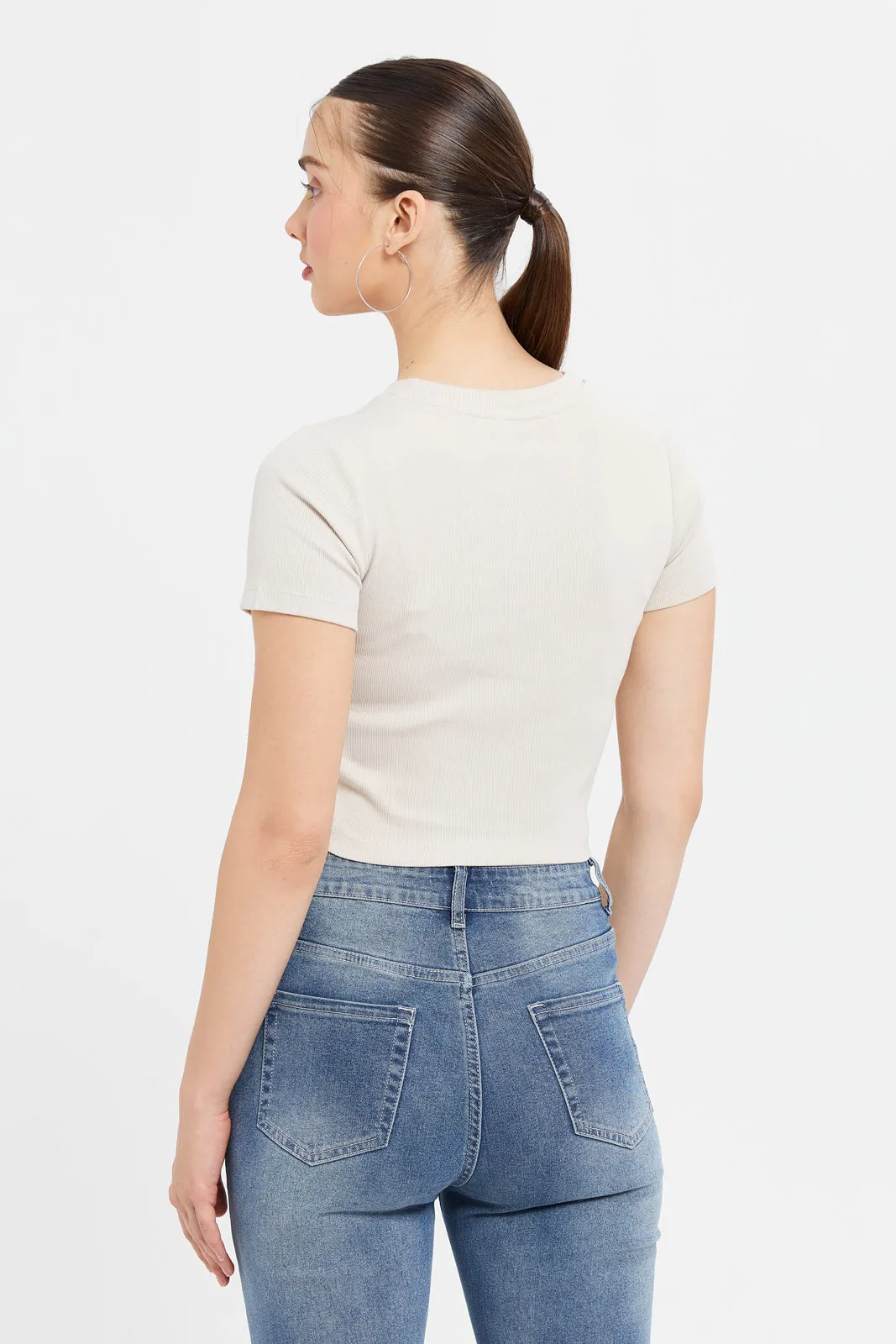 Woman Ecru Crop Top