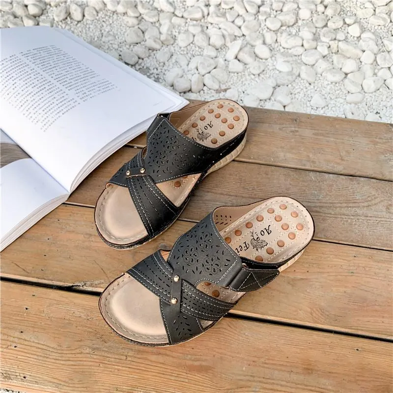 Women boho thick sole massage slide wedge sandals