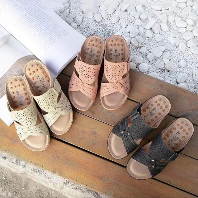 Women boho thick sole massage slide wedge sandals