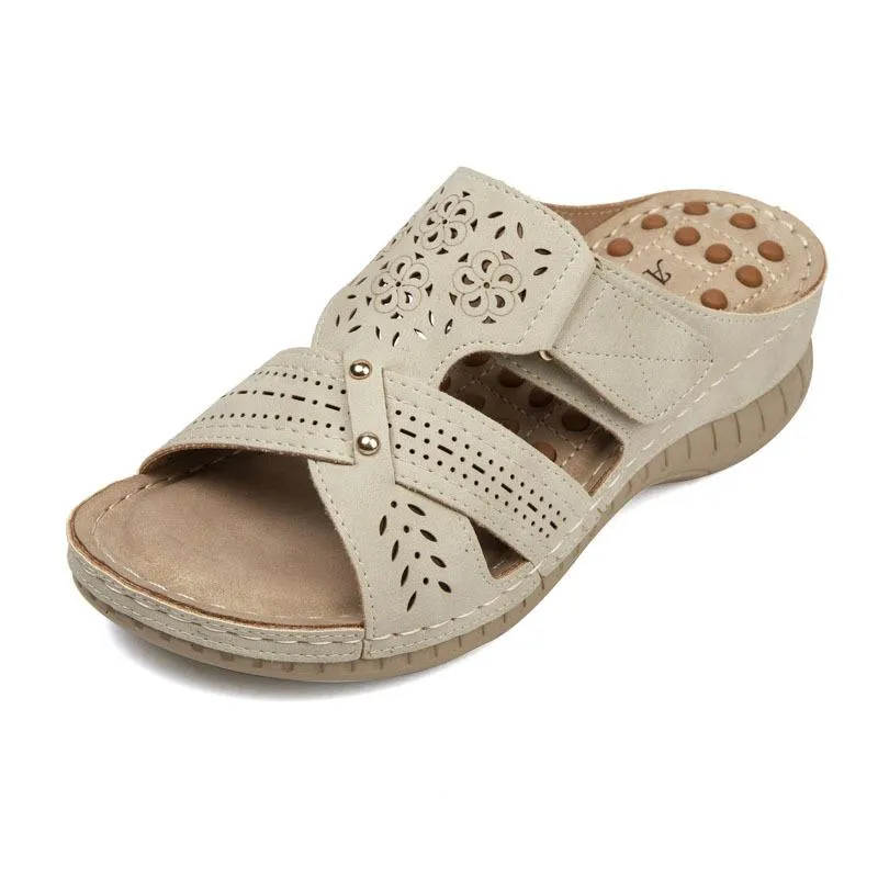 Women boho thick sole massage slide wedge sandals