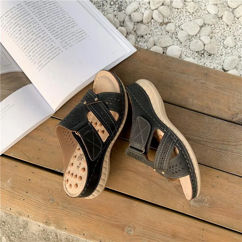 Women boho thick sole massage slide wedge sandals