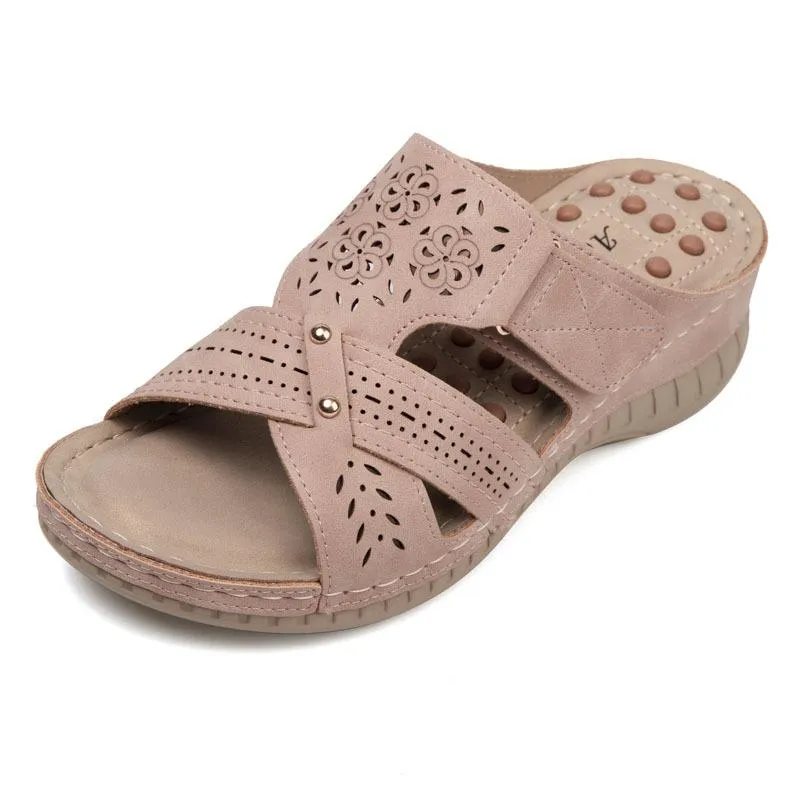 Women boho thick sole massage slide wedge sandals