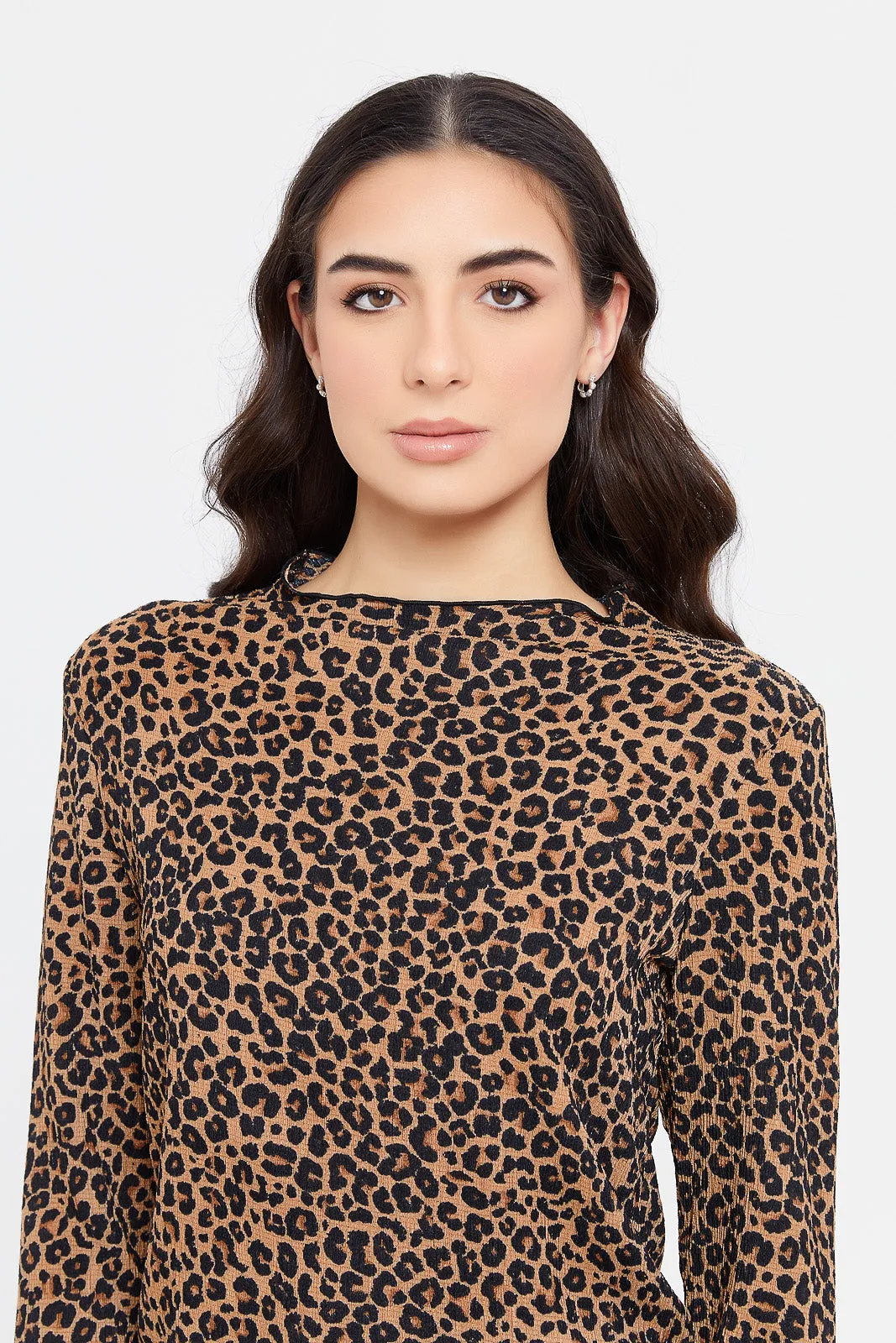 Women Brown Printed Long Sleeve Top