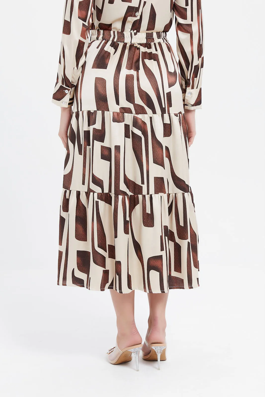 Women Brown Printed Tiered Skirt