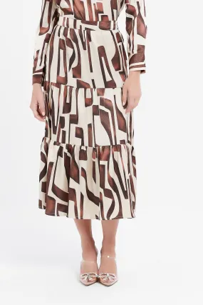 Women Brown Printed Tiered Skirt