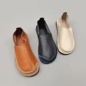 Women Casual Paneled Slip-on Leather Flat Shoes