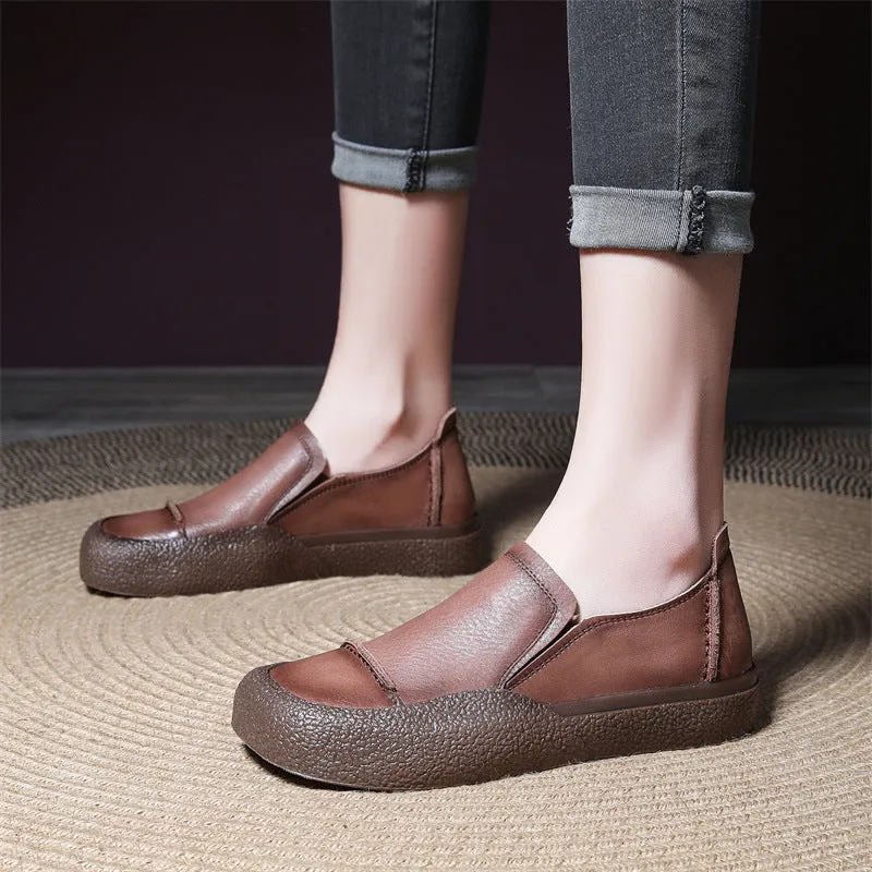 Women Handmade Stitched Slip-On Leather Shoes