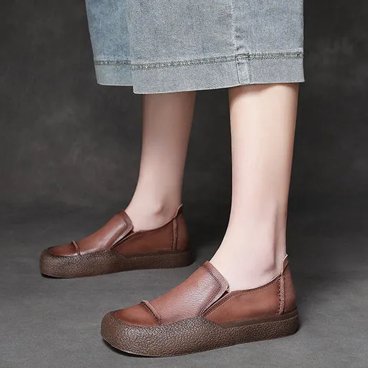 Women Handmade Stitched Slip-On Leather Shoes