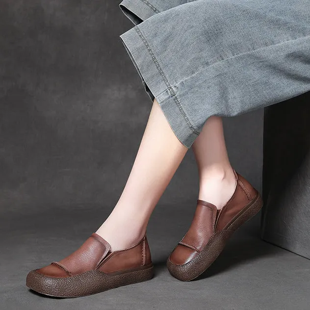 Women Handmade Stitched Slip-On Leather Shoes