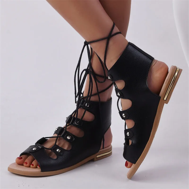 Women summer casual criss cross lace up flat sandals