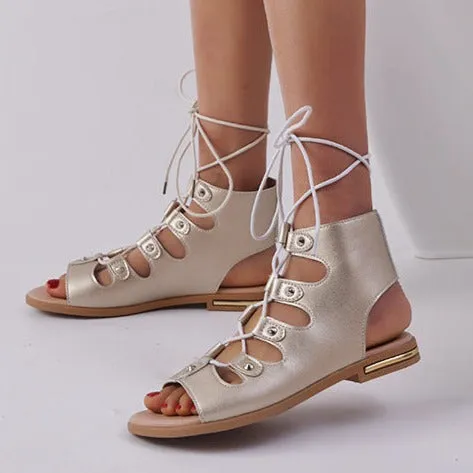 Women summer casual criss cross lace up flat sandals