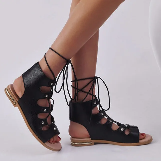 Women summer casual criss cross lace up flat sandals