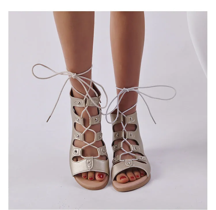 Women summer casual criss cross lace up flat sandals