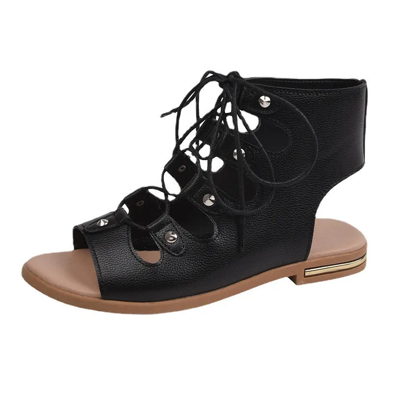 Women summer casual criss cross lace up flat sandals