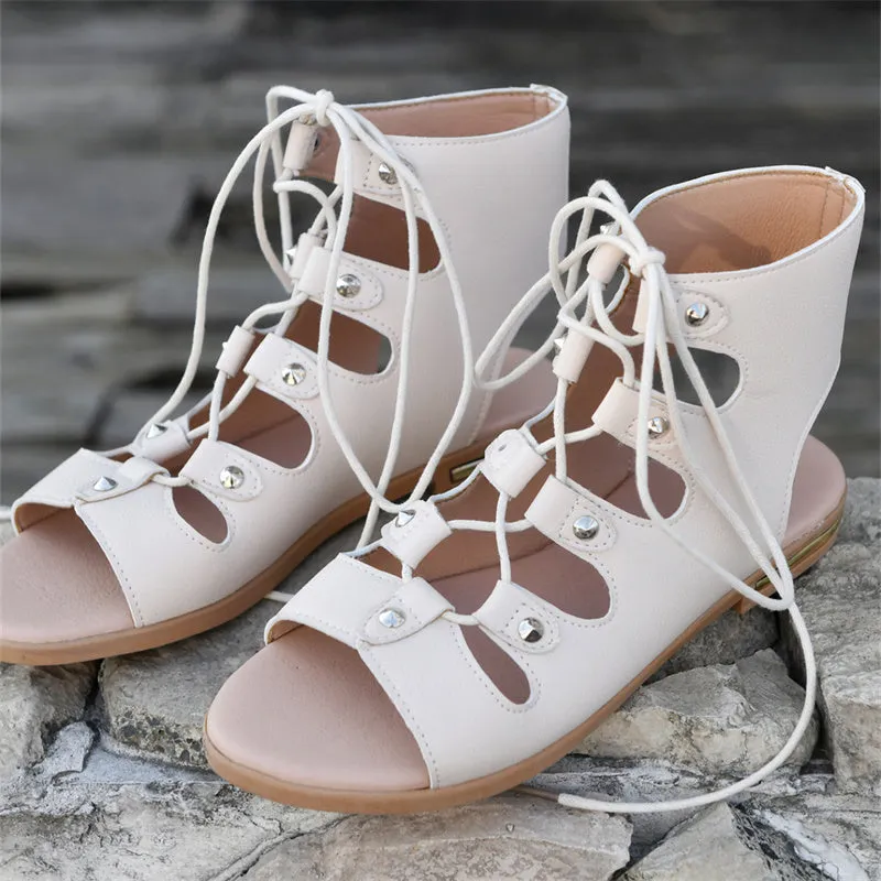 Women summer casual criss cross lace up flat sandals