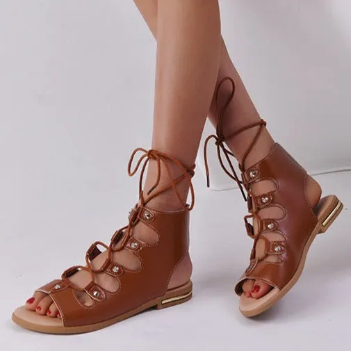 Women summer casual criss cross lace up flat sandals