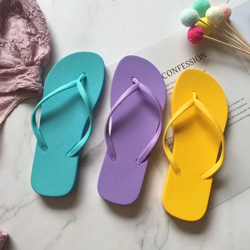 Women summer thick sole flip flop candy color beach sandals