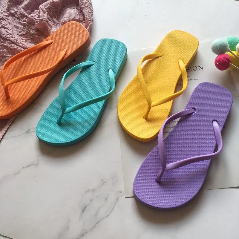 Women summer thick sole flip flop candy color beach sandals