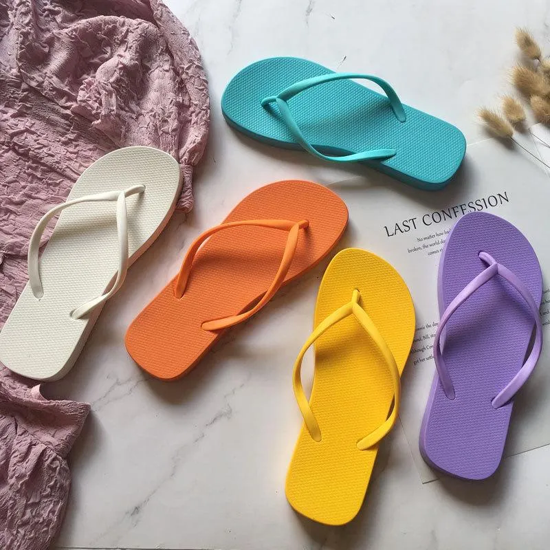 Women summer thick sole flip flop candy color beach sandals