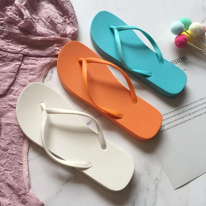 Women summer thick sole flip flop candy color beach sandals