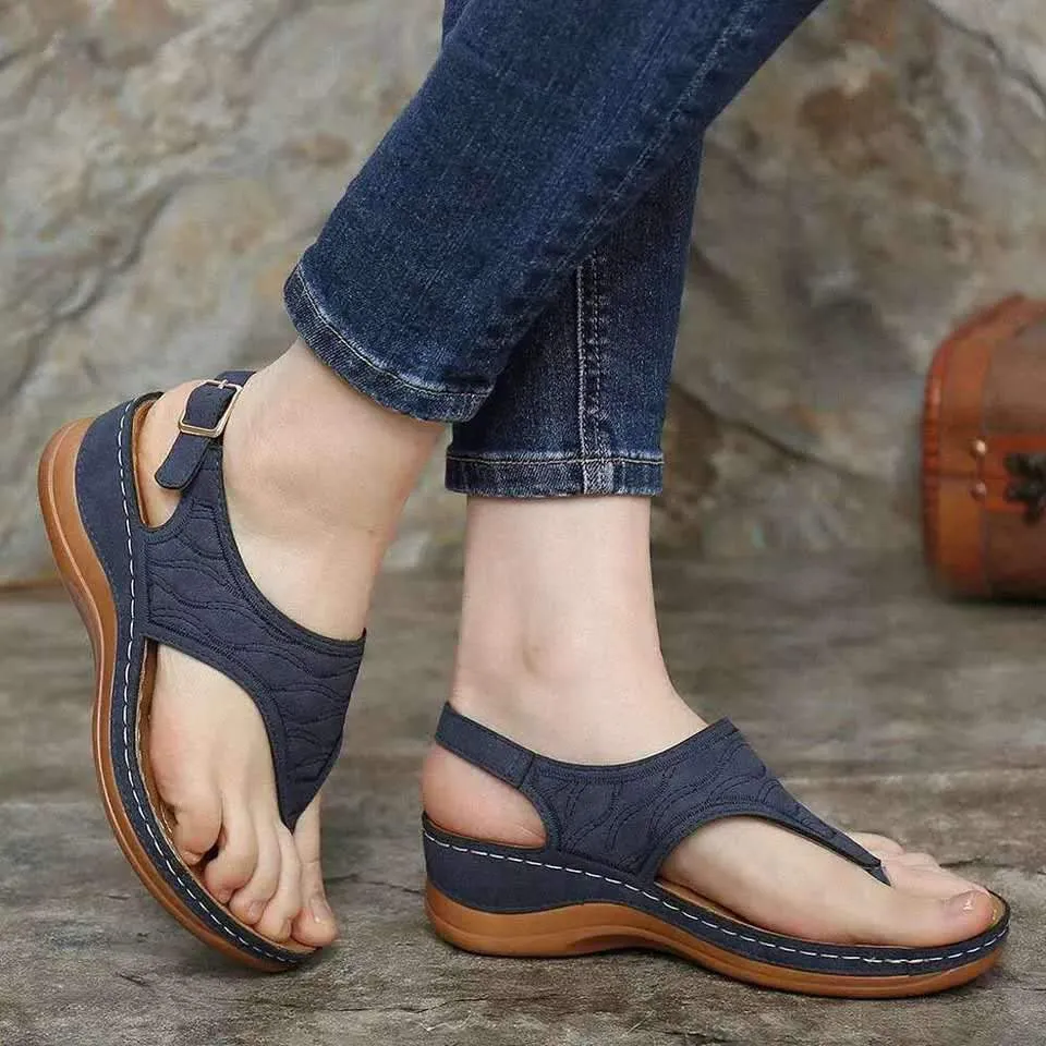 Women wedge clip toe slingback buckle strap sandals