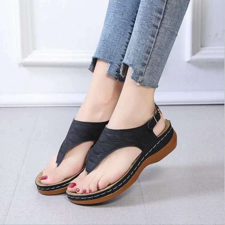 Women wedge clip toe slingback buckle strap sandals