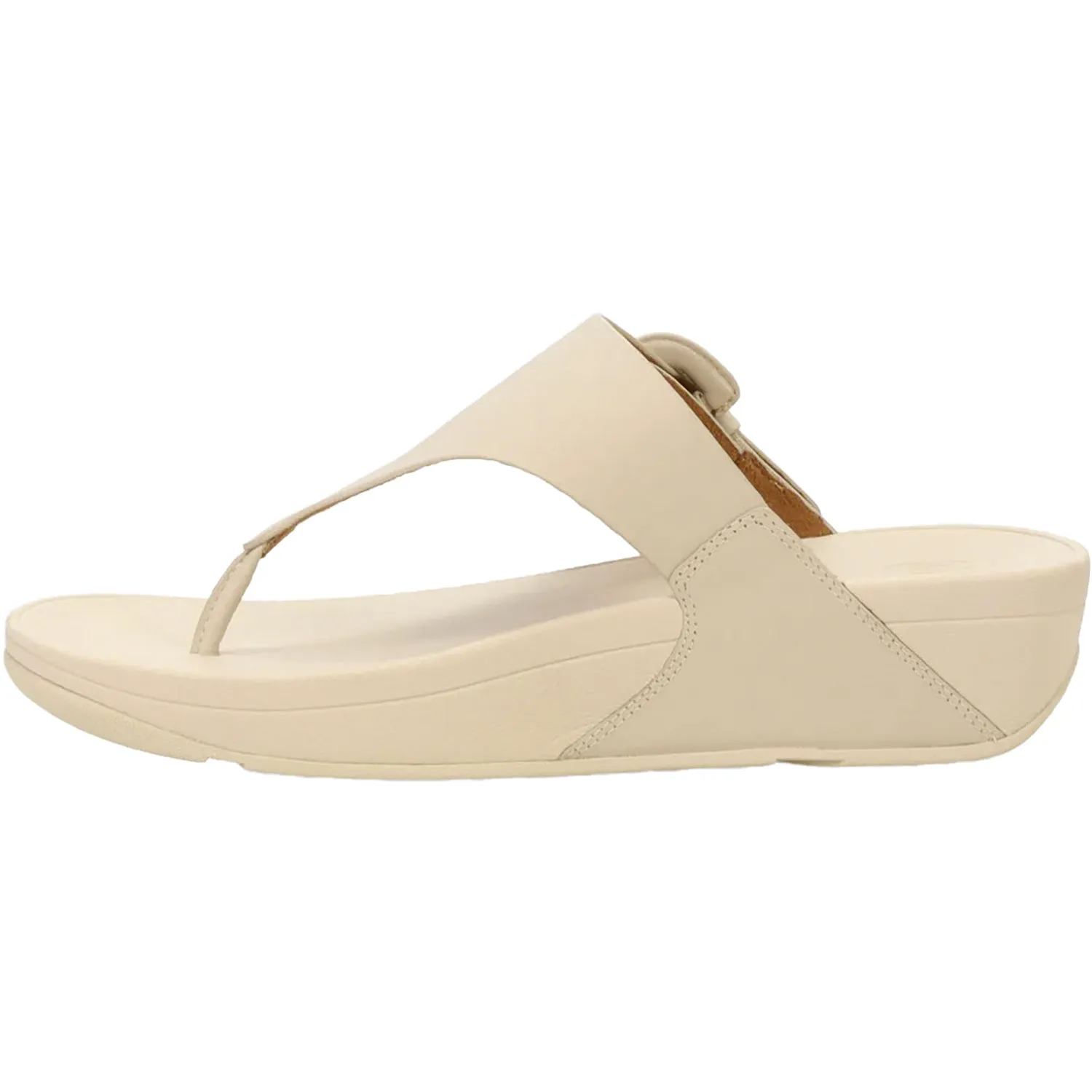 Women's Fit Flop Lulu Covered Buckle-Raw Toe-Thong Stone Beige Leather