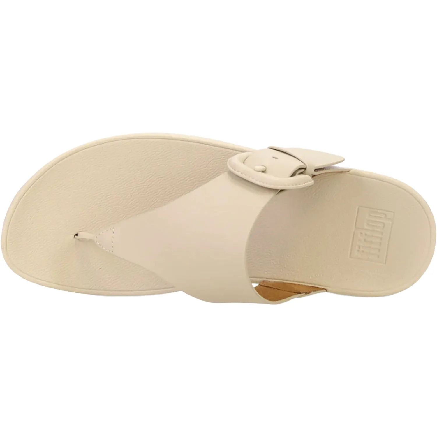 Women's Fit Flop Lulu Covered Buckle-Raw Toe-Thong Stone Beige Leather