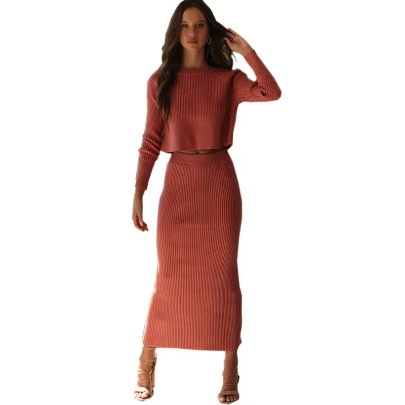 Women's Knit Long Sleeve Skirt Set