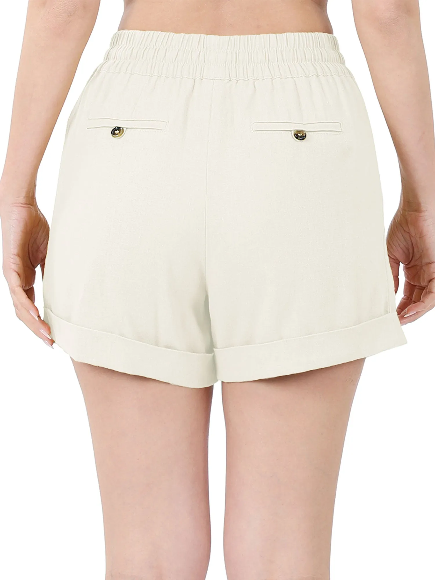 Womens Lightweight Linen Shorts with Drawstring and Pockets