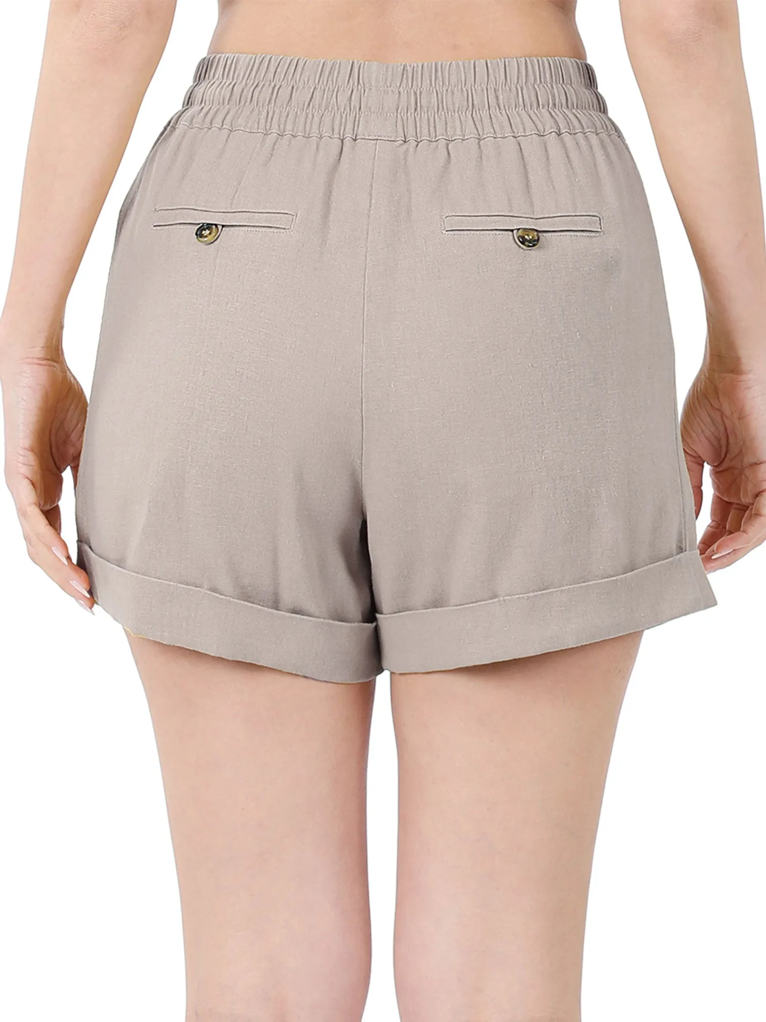 Womens Lightweight Linen Shorts with Drawstring and Pockets