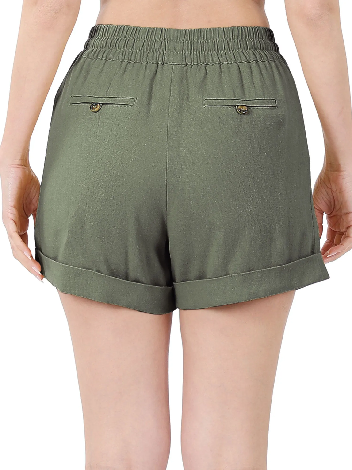 Womens Lightweight Linen Shorts with Drawstring and Pockets