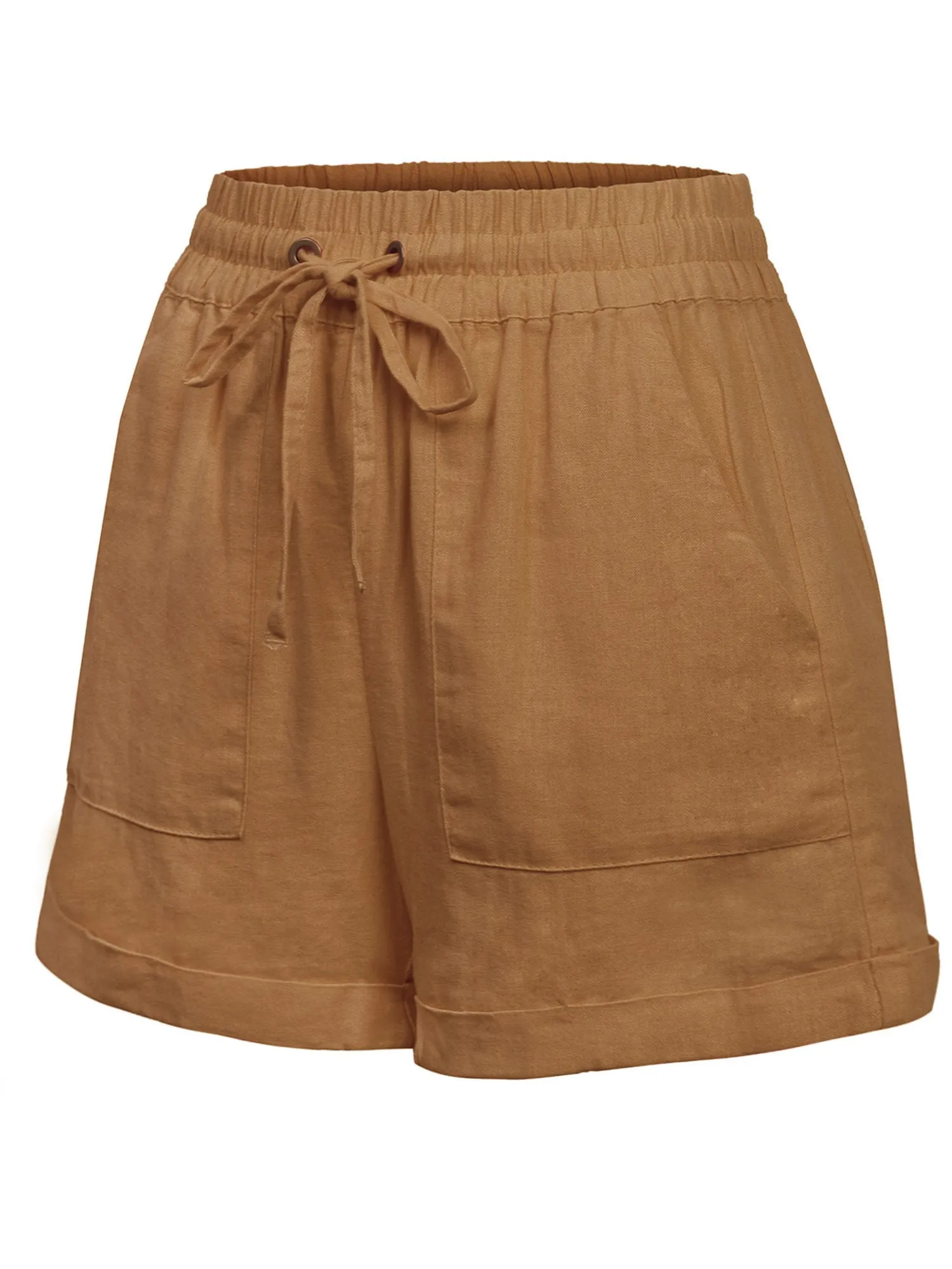 Womens Lightweight Linen Shorts with Drawstring and Pockets