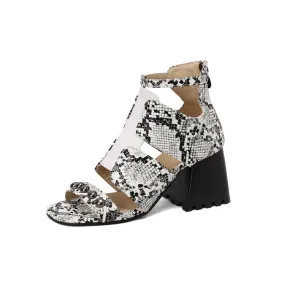 Women's Open Toe Rivets Cutout Block Chunky Heel Sandals