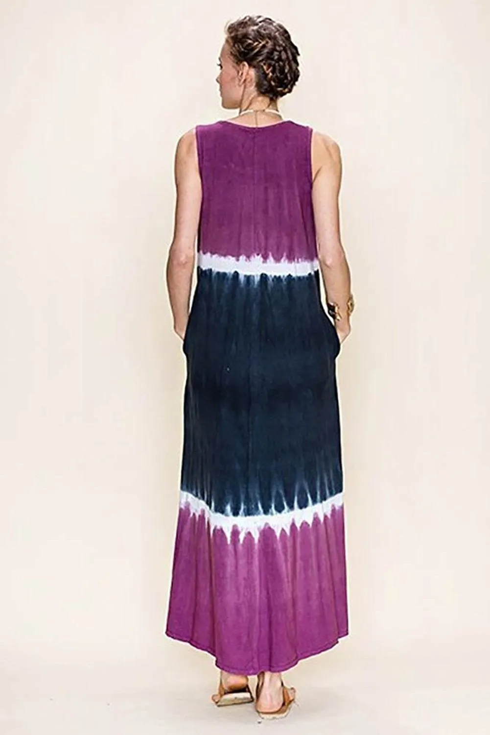 Womens Purple Black Color Block Tie Dye Maxi Dress USA