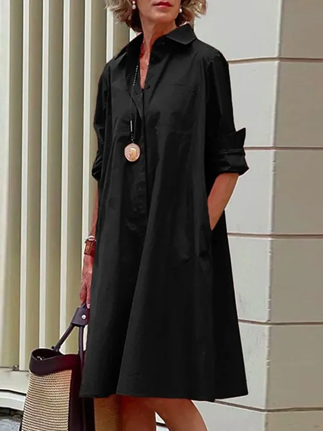 Women's Shirt Dress Casual Dress Shift Dress Midi Dress Outdoor Winter Dress Daily Polyester Elegant Casual Shirt Collar Pocket Rolled Cuff Long Sleeve Summer Winter Fall Spring 2023 Loose Fit Red