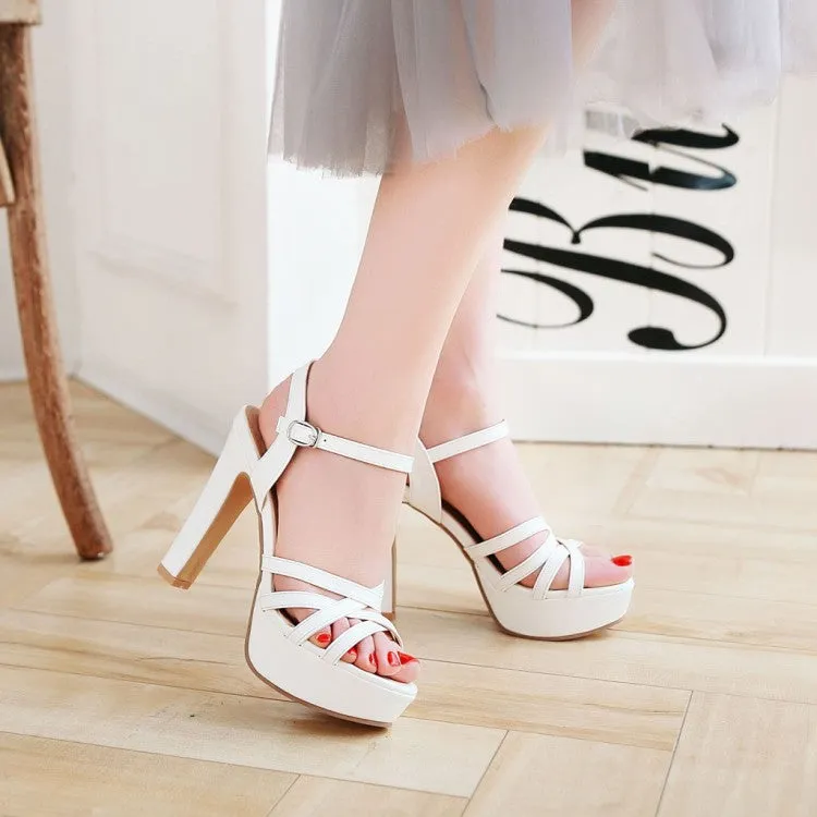 Women's Solid Color Hollow Out Roman Style Chunky Heel High Heels Platform Sandals