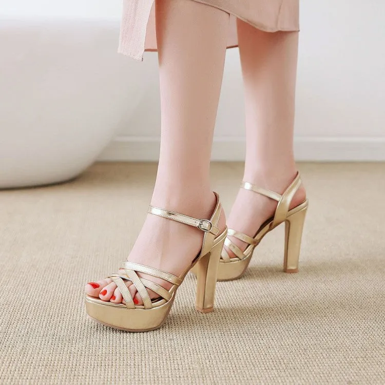 Women's Solid Color Hollow Out Roman Style Chunky Heel High Heels Platform Sandals