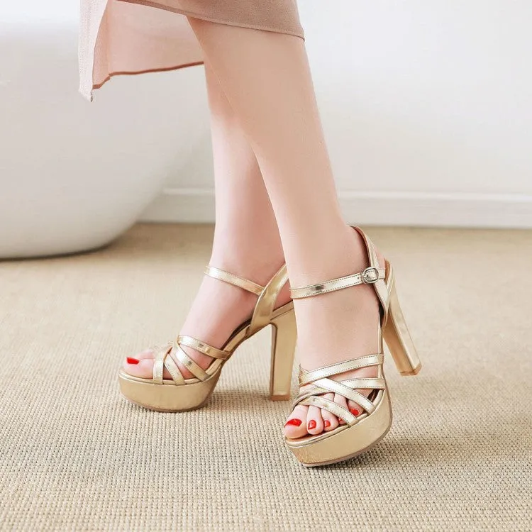 Women's Solid Color Hollow Out Roman Style Chunky Heel High Heels Platform Sandals