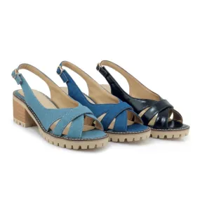 Women's's Denim Chunky Heel Buckle Platform Sandals